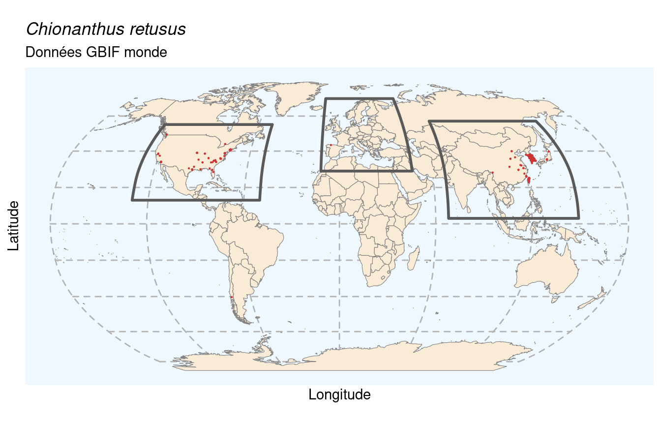 Occurrences de Chionanthus retusus dans le monde.