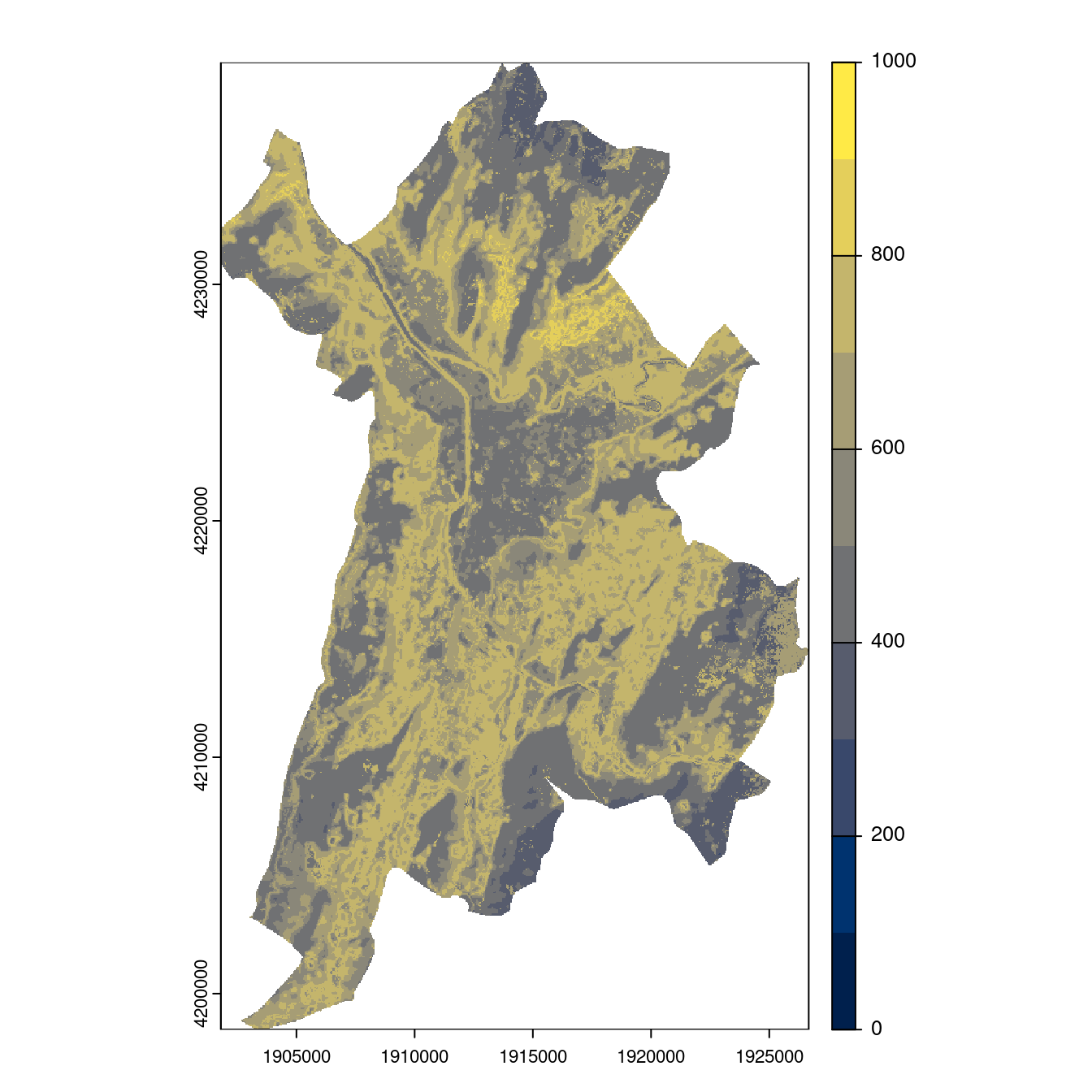 Projection des distributions potentielles contemporaine et futures jusqu'à l'horizon 2100 sous le scénario SSP5-8.5 (modèle d'ensemble, GCM IPSL).