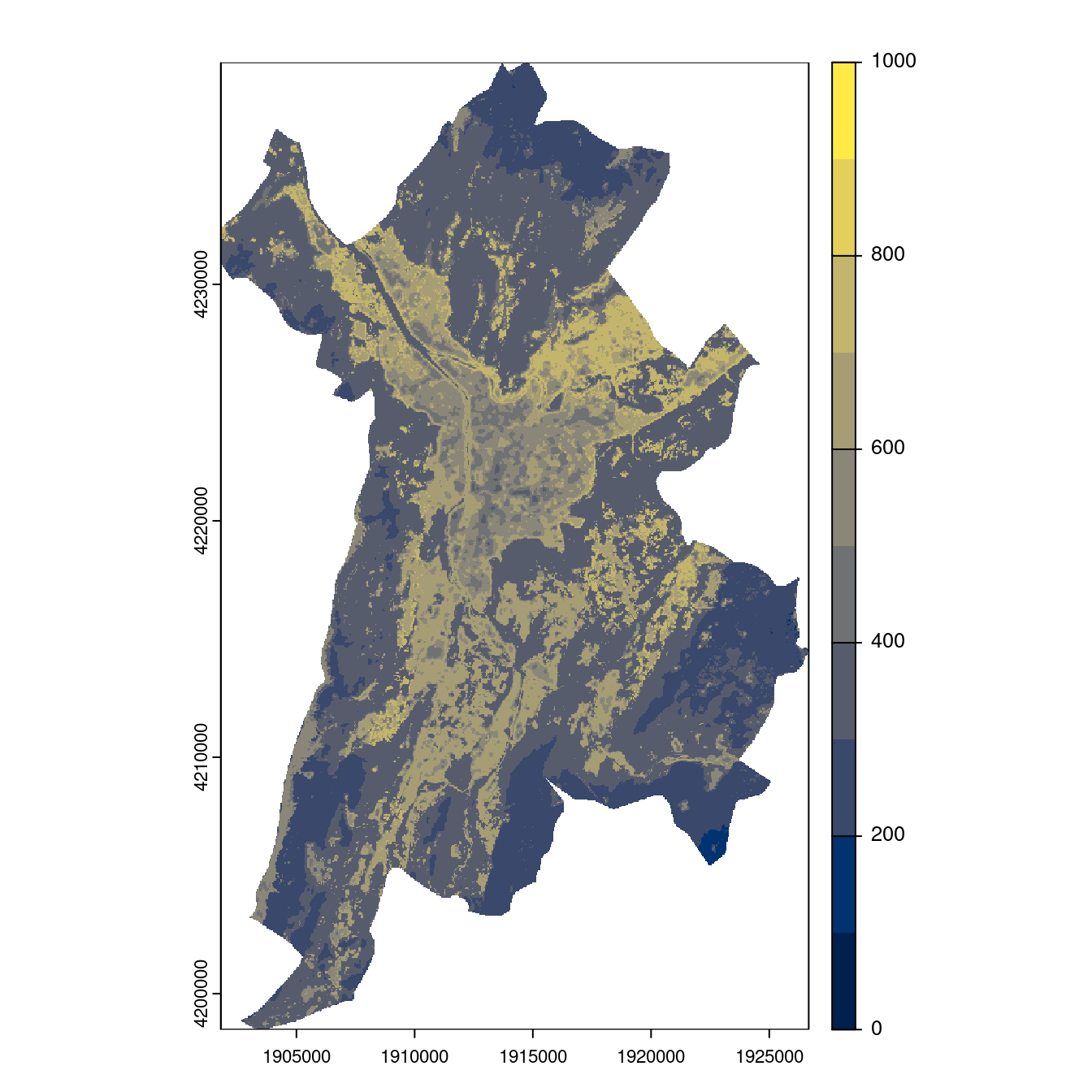 Projection des distributions potentielles contemporaine et futures jusqu'à l'horizon 2100 sous le scénario SSP5-8.5 (modèle d'ensemble, GCM IPSL).