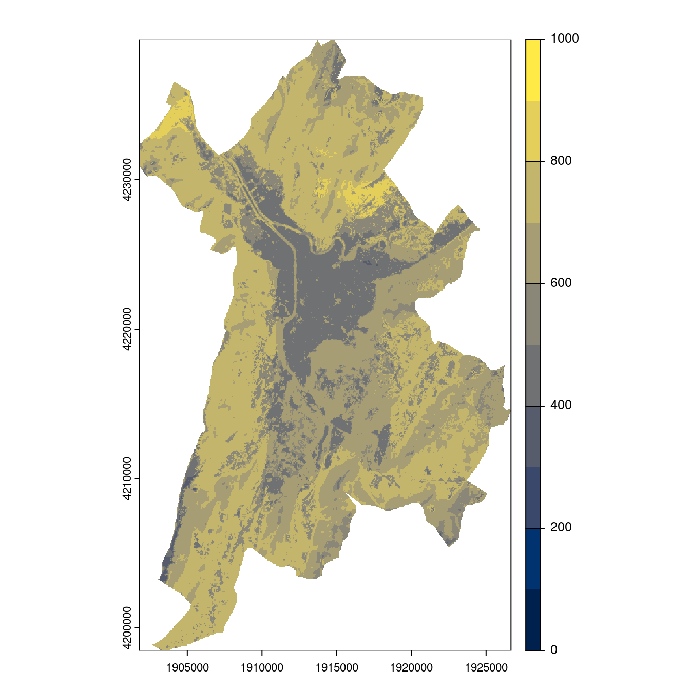 Projection des distributions potentielles contemporaine et futures jusqu'à l'horizon 2100 sous le scénario SSP5-8.5 (modèle d'ensemble, GCM IPSL).