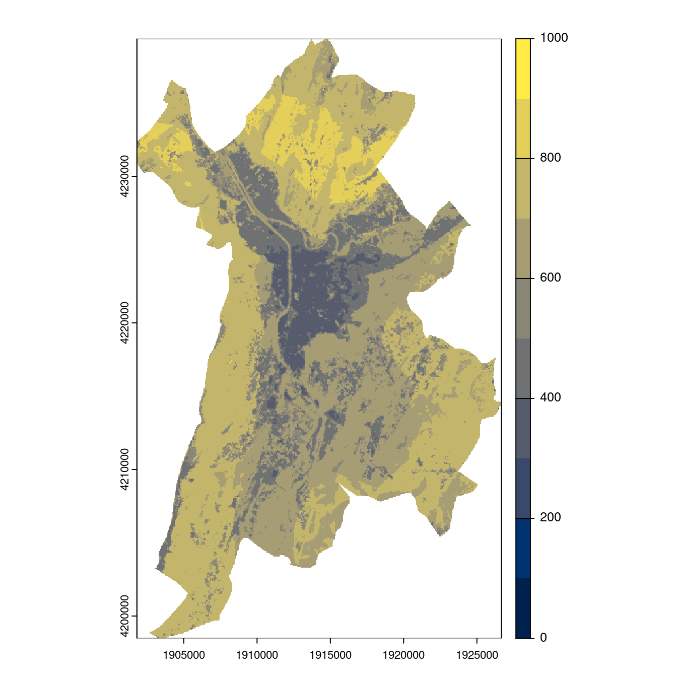 Projection des distributions potentielles contemporaine et futures jusqu'à l'horizon 2100 sous le scénario SSP5-8.5 (modèle d'ensemble, GCM IPSL).