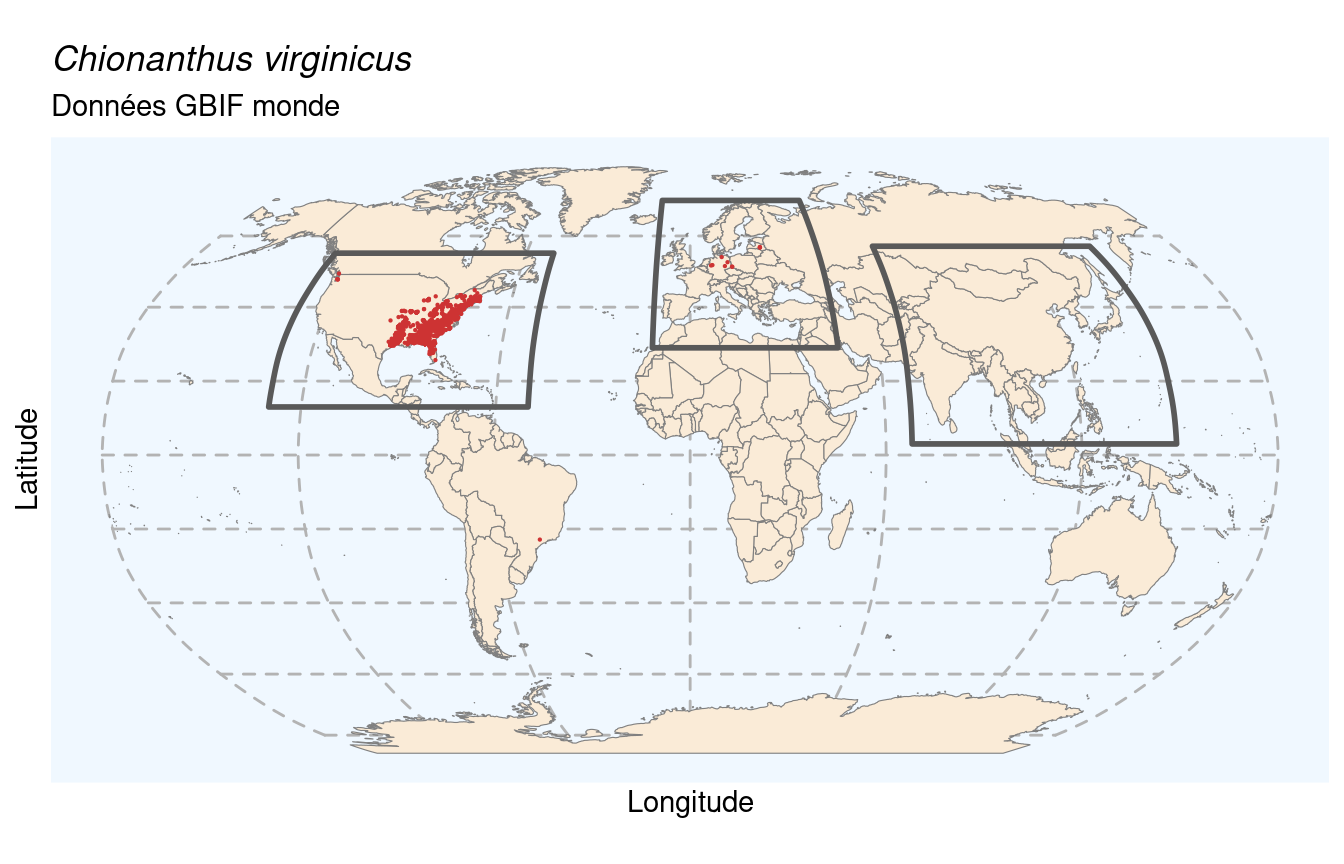 Occurrences de Chionanthus virginicus dans le monde.
