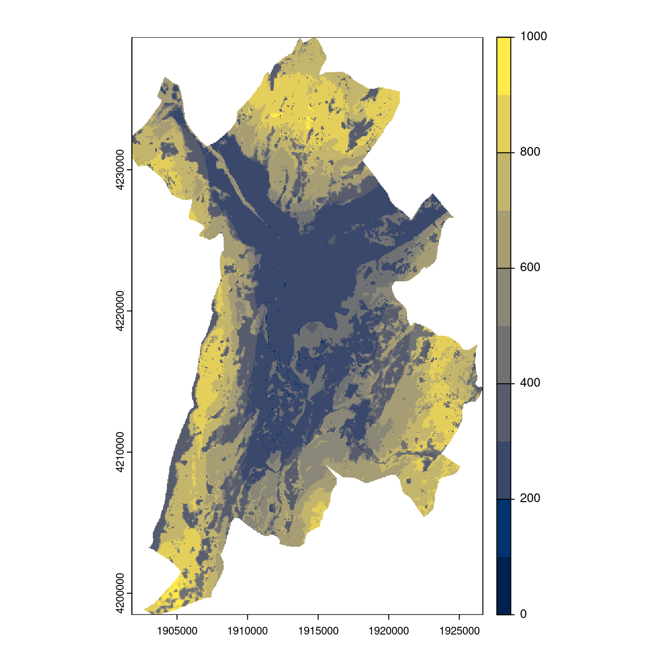 Projection des distributions potentielles contemporaine et futures jusqu'à l'horizon 2100 sous le scénario SSP5-8.5 (modèle d'ensemble, GCM IPSL).
