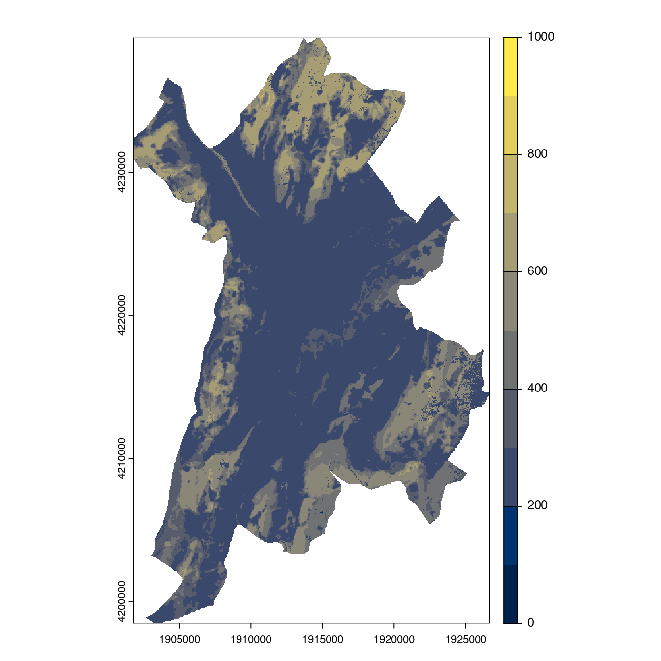 Projection des distributions potentielles contemporaine et futures jusqu'à l'horizon 2100 sous le scénario SSP5-8.5 (modèle d'ensemble, GCM IPSL).