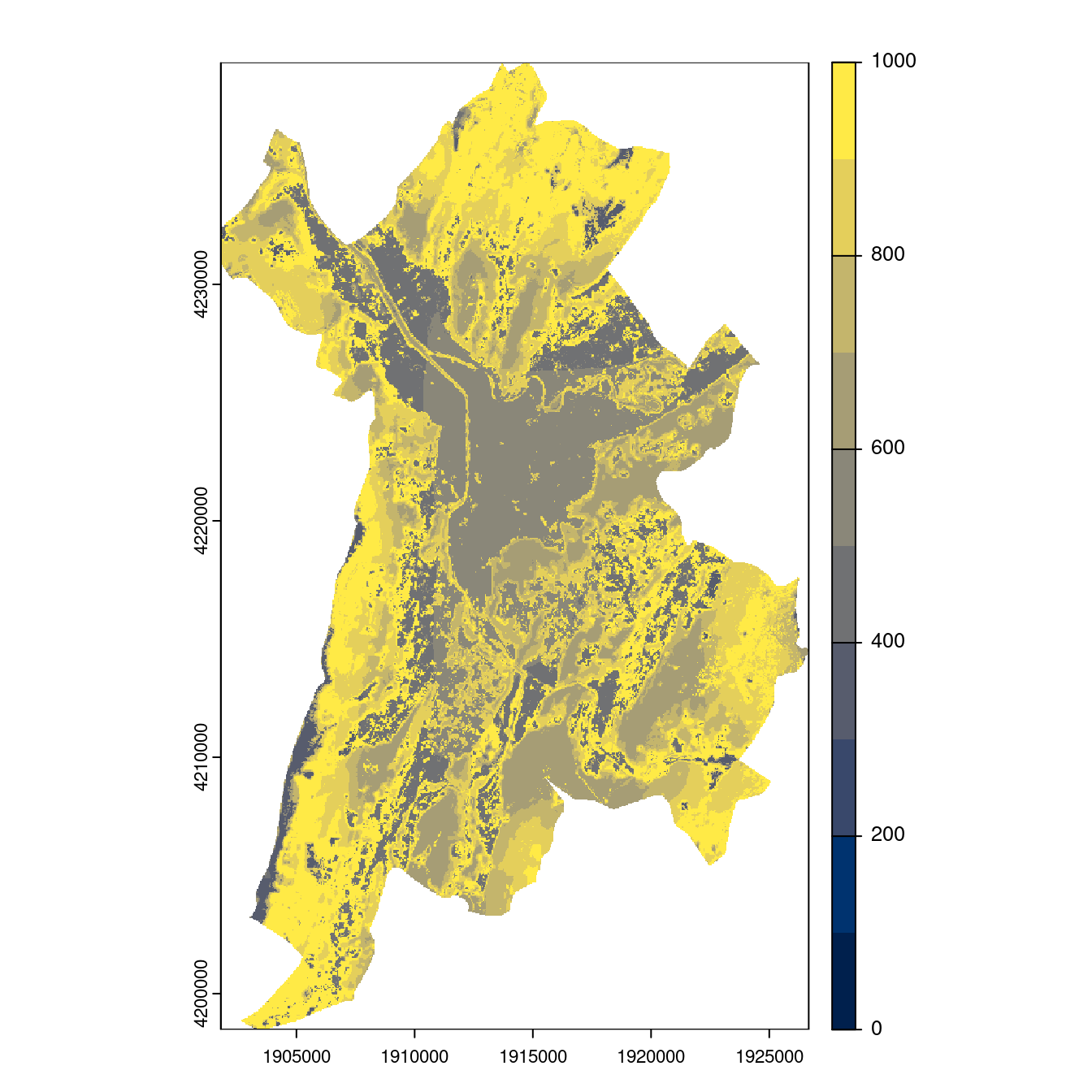 Projection des distributions potentielles contemporaine et futures jusqu'à l'horizon 2100 sous le scénario SSP5-8.5 (modèle d'ensemble, GCM IPSL).