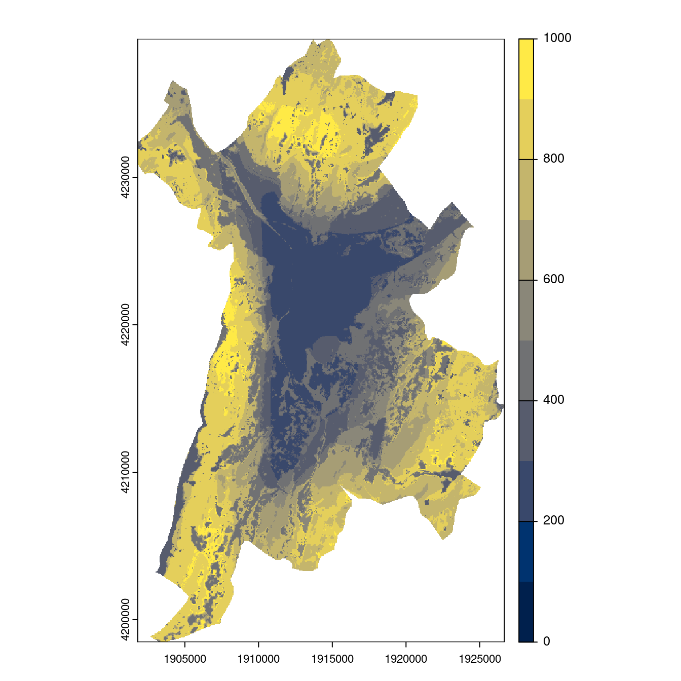 Projection des distributions potentielles contemporaine et futures jusqu'à l'horizon 2100 sous le scénario SSP5-8.5 (modèle d'ensemble, GCM IPSL).