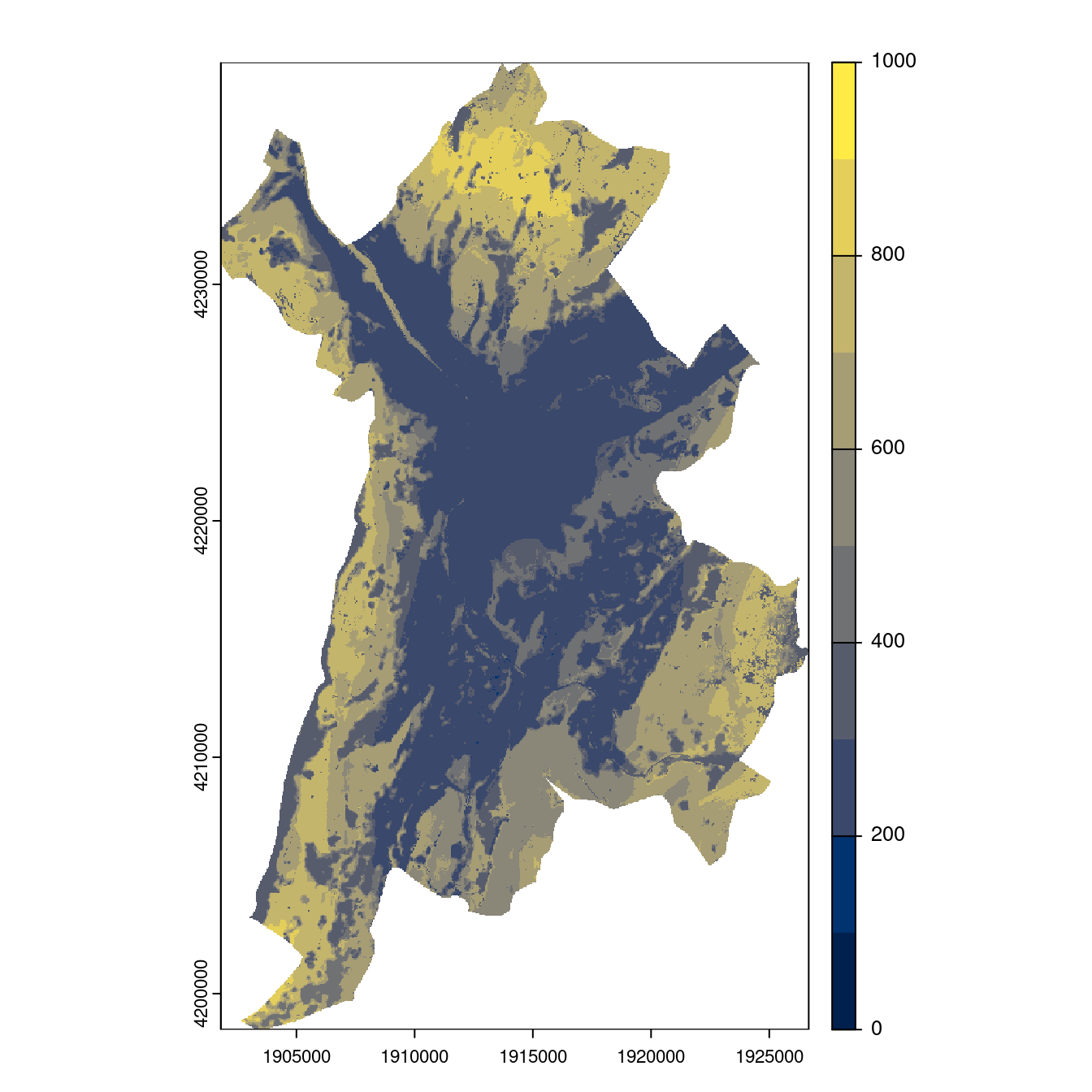 Projection des distributions potentielles contemporaine et futures jusqu'à l'horizon 2100 sous le scénario SSP5-8.5 (modèle d'ensemble, GCM IPSL).