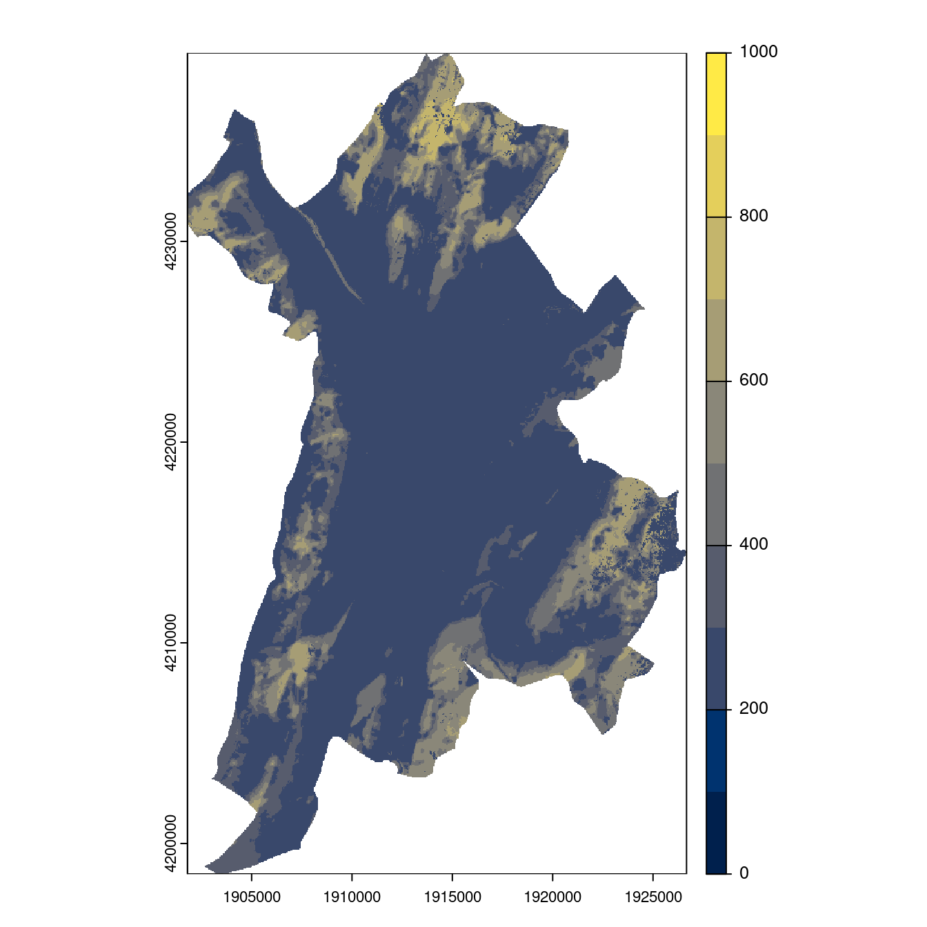 Projection des distributions potentielles contemporaine et futures jusqu'à l'horizon 2100 sous le scénario SSP5-8.5 (modèle d'ensemble, GCM IPSL).
