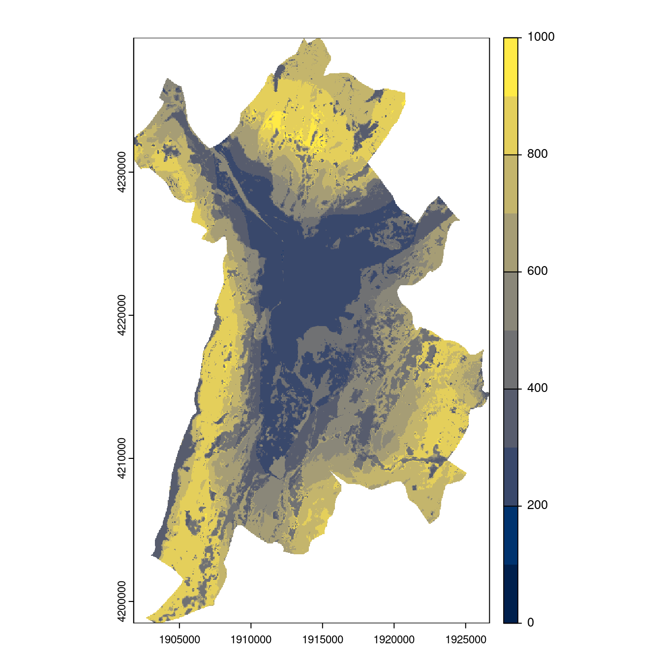 Projection des distributions potentielles contemporaine et futures jusqu'à l'horizon 2100 sous le scénario SSP5-8.5 (modèle d'ensemble, GCM IPSL).