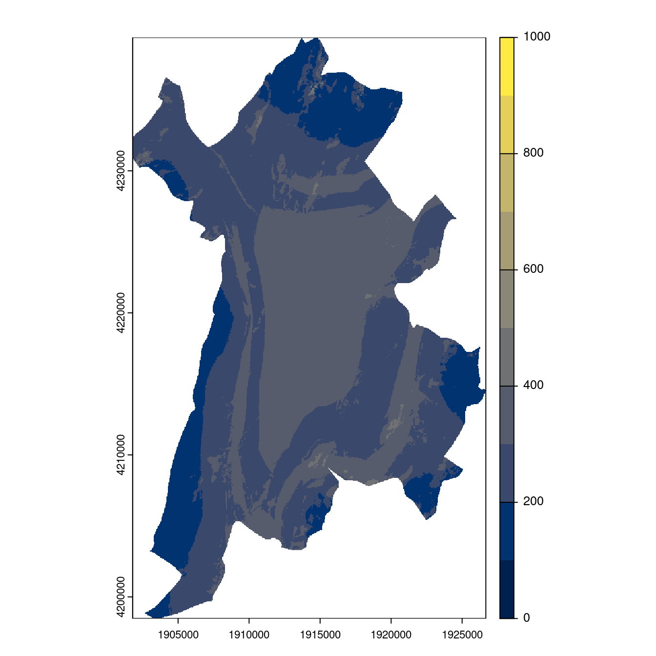 Projection des distributions potentielles contemporaine et futures jusqu'à l'horizon 2100 sous le scénario SSP5-8.5 (modèle d'ensemble, GCM IPSL).