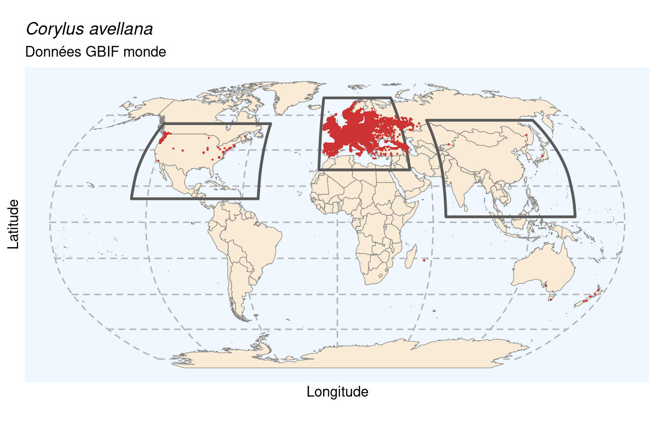 Occurrences de Corylus avellana dans le monde.