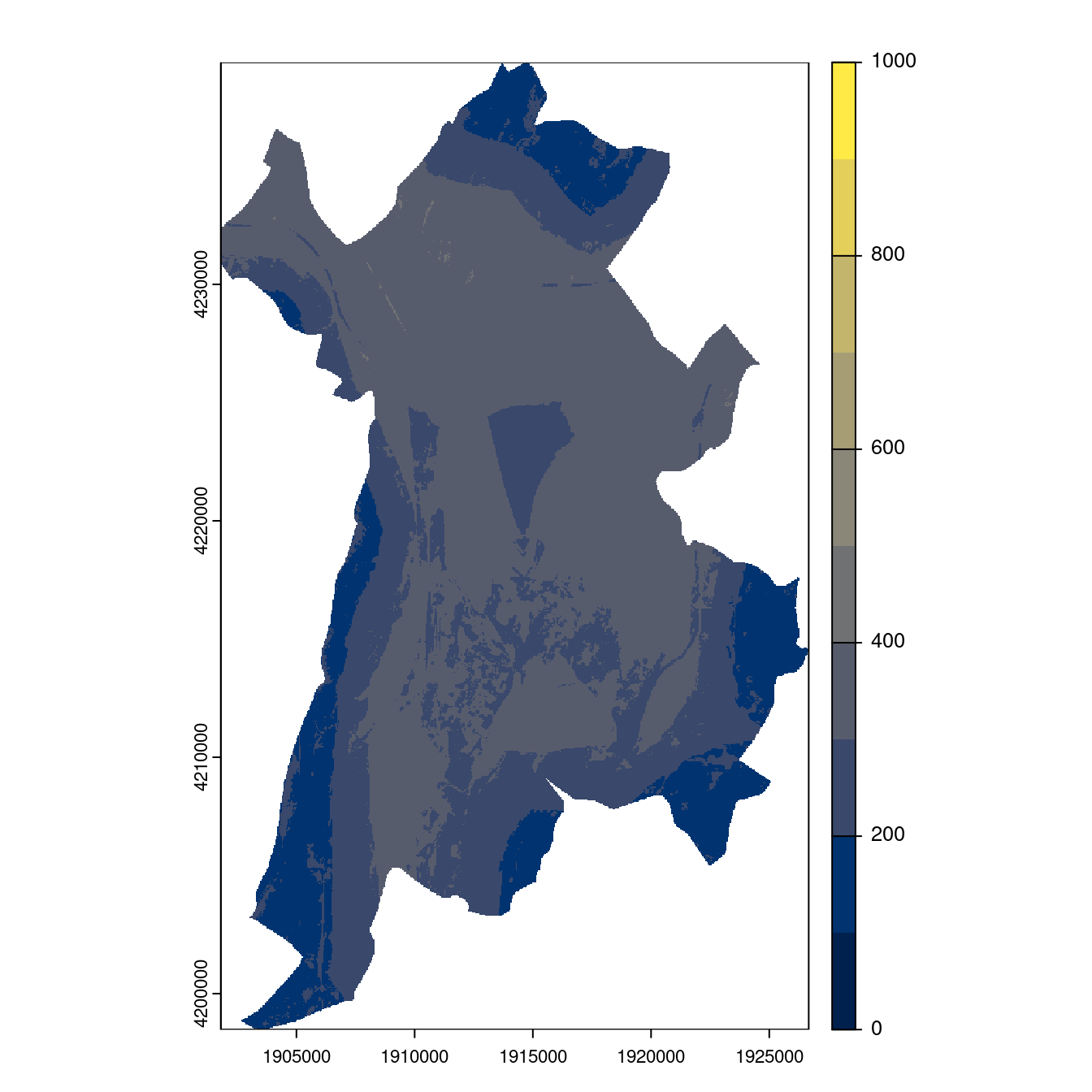Projection des distributions potentielles contemporaine et futures jusqu'à l'horizon 2100 sous le scénario SSP5-8.5 (modèle d'ensemble, GCM IPSL).