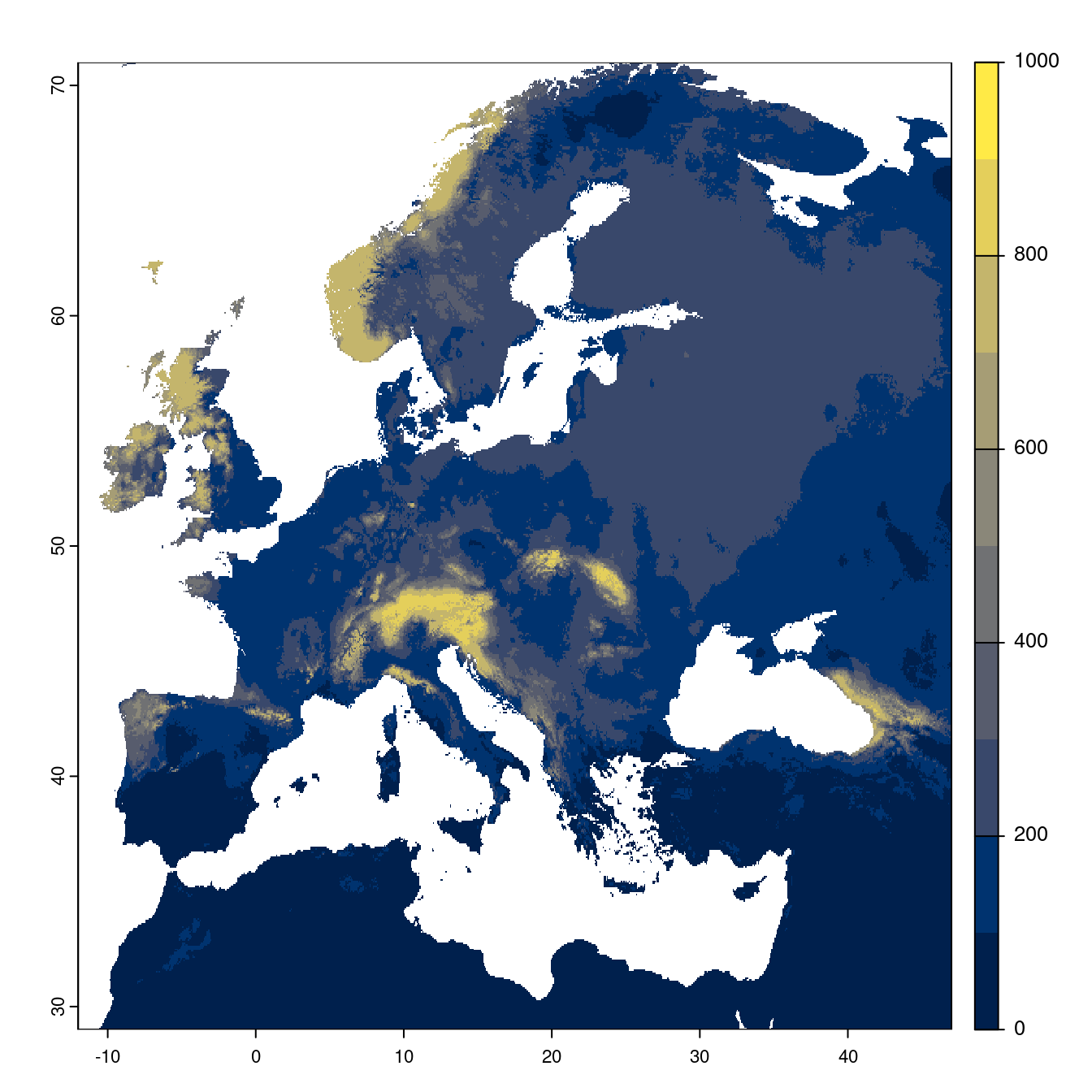 Projection des distributions potentielles futures jusqu'à l'horizon 2100 sous le scénario SSP5-8.5 (modèle d'ensemble).