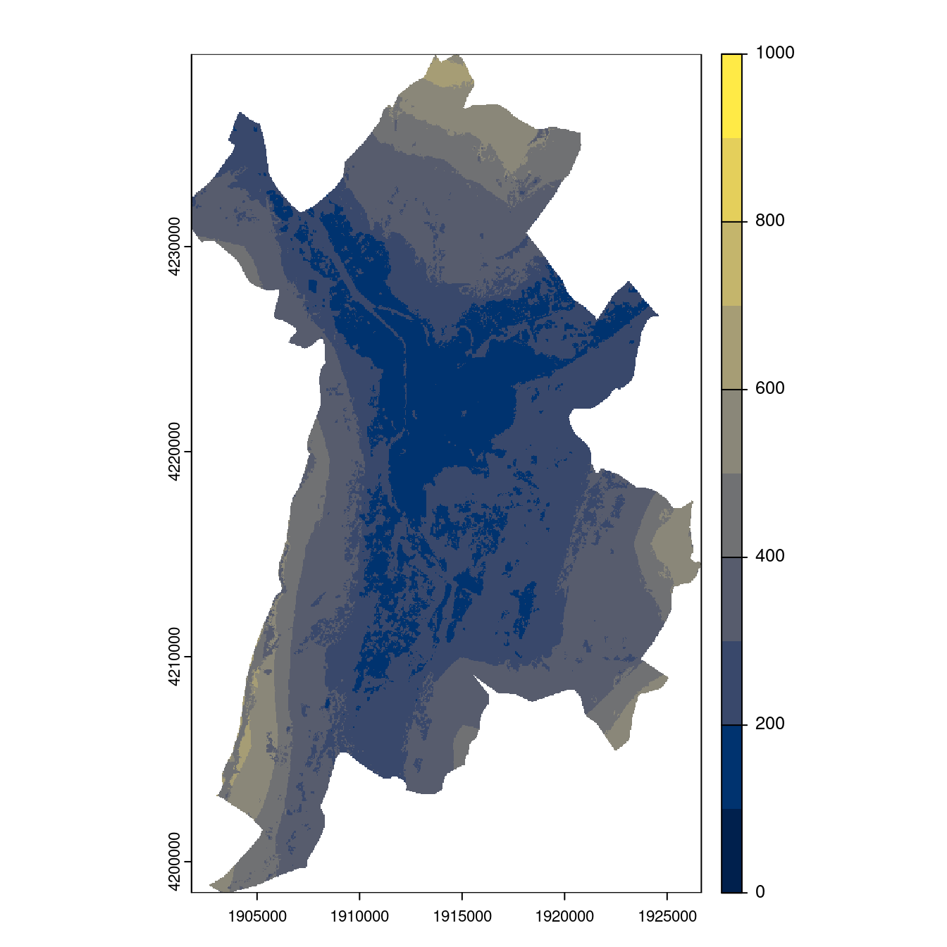 Projection des distributions potentielles contemporaine et futures jusqu'à l'horizon 2100 sous le scénario SSP5-8.5 (modèle d'ensemble, GCM IPSL).