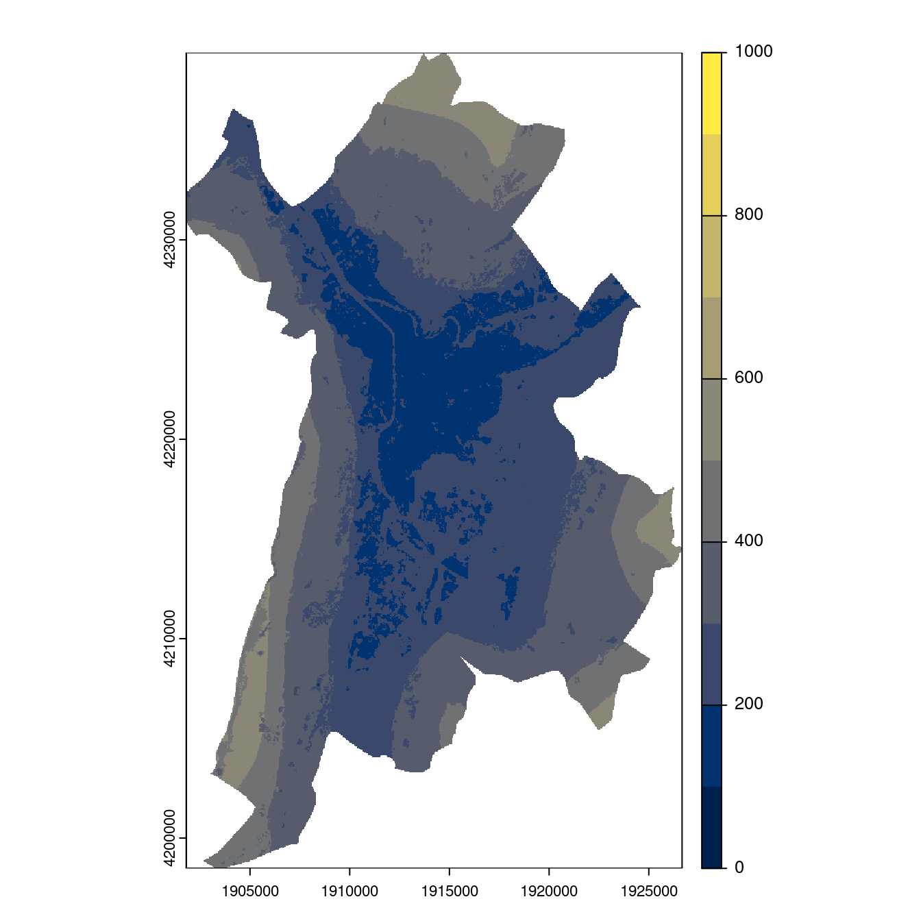 Projection des distributions potentielles contemporaine et futures jusqu'à l'horizon 2100 sous le scénario SSP5-8.5 (modèle d'ensemble, GCM IPSL).