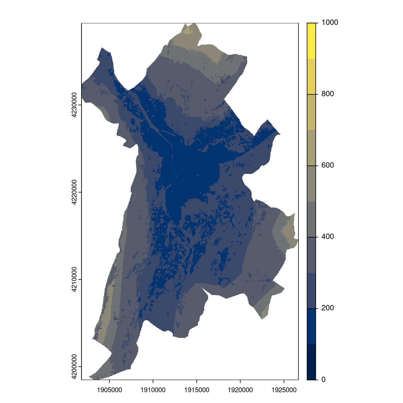 Projection des distributions potentielles contemporaine et futures jusqu'à l'horizon 2100 sous le scénario SSP5-8.5 (modèle d'ensemble, GCM IPSL).
