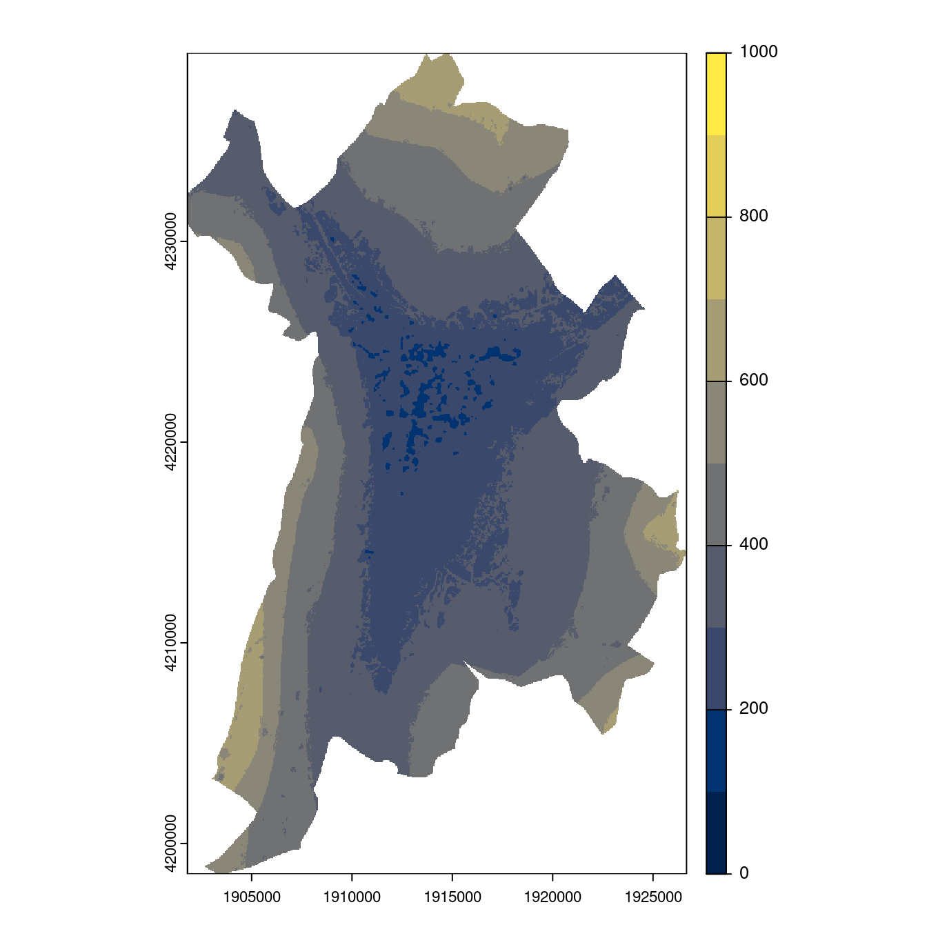 Projection des distributions potentielles contemporaine et futures jusqu'à l'horizon 2100 sous le scénario SSP5-8.5 (modèle d'ensemble, GCM IPSL).