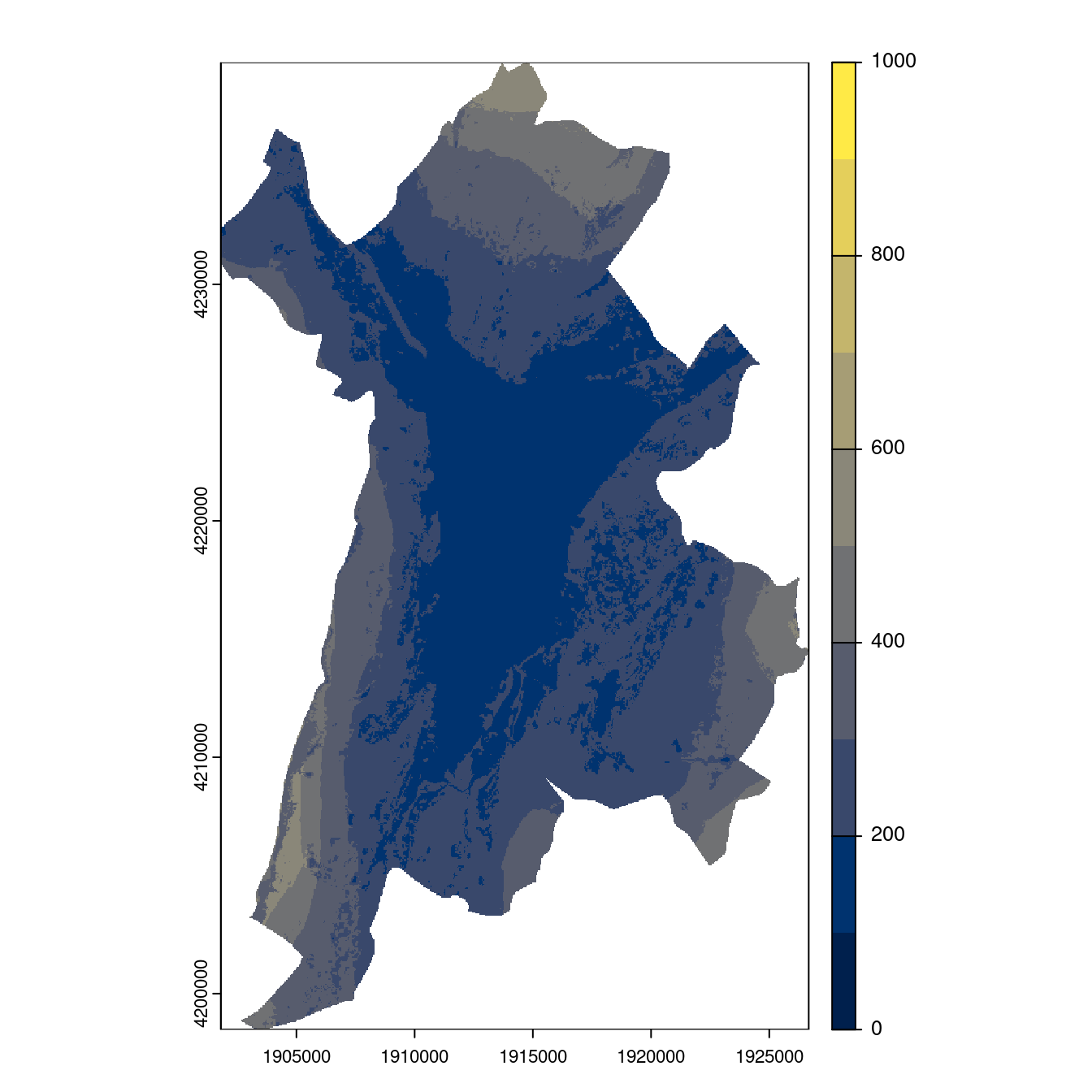 Projection des distributions potentielles contemporaine et futures jusqu'à l'horizon 2100 sous le scénario SSP5-8.5 (modèle d'ensemble, GCM IPSL).