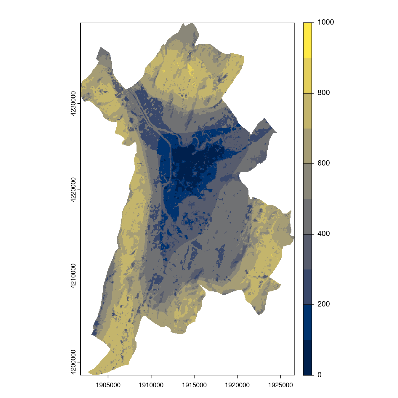 Projection des distributions potentielles contemporaine et futures jusqu'à l'horizon 2100 sous le scénario SSP5-8.5 (modèle d'ensemble, GCM IPSL).