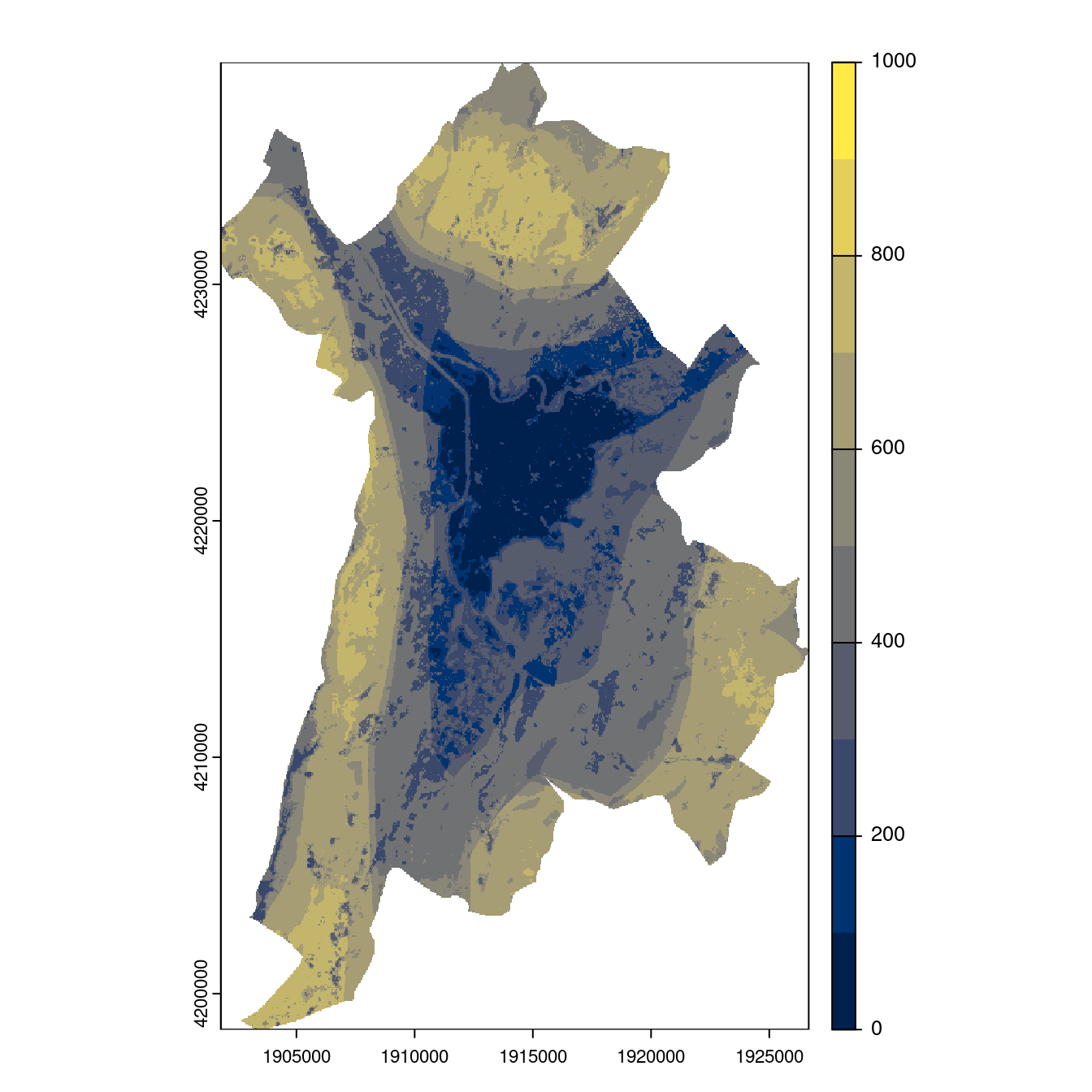 Projection des distributions potentielles contemporaine et futures jusqu'à l'horizon 2100 sous le scénario SSP5-8.5 (modèle d'ensemble, GCM IPSL).