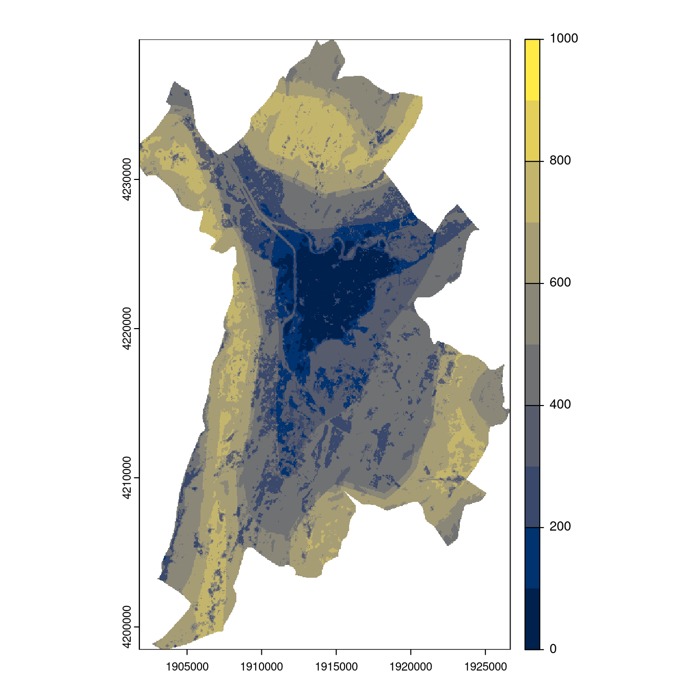 Projection des distributions potentielles contemporaine et futures jusqu'à l'horizon 2100 sous le scénario SSP5-8.5 (modèle d'ensemble, GCM IPSL).
