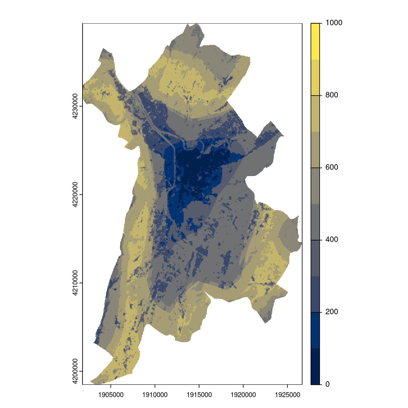 Projection des distributions potentielles contemporaine et futures jusqu'à l'horizon 2100 sous le scénario SSP5-8.5 (modèle d'ensemble, GCM IPSL).