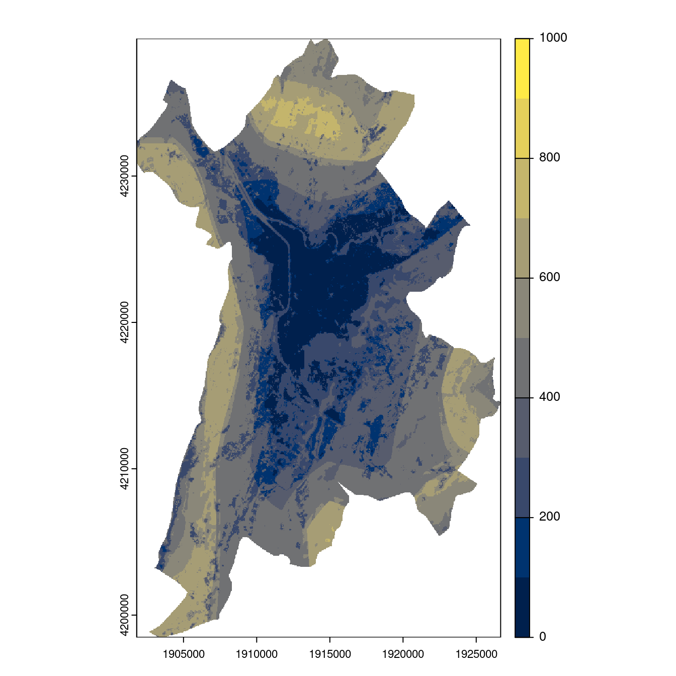 Projection des distributions potentielles contemporaine et futures jusqu'à l'horizon 2100 sous le scénario SSP5-8.5 (modèle d'ensemble, GCM IPSL).