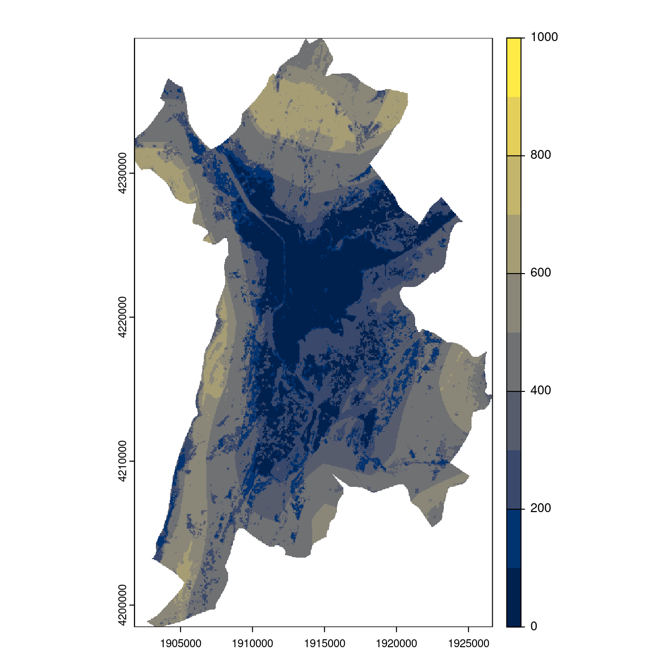 Projection des distributions potentielles contemporaine et futures jusqu'à l'horizon 2100 sous le scénario SSP5-8.5 (modèle d'ensemble, GCM IPSL).