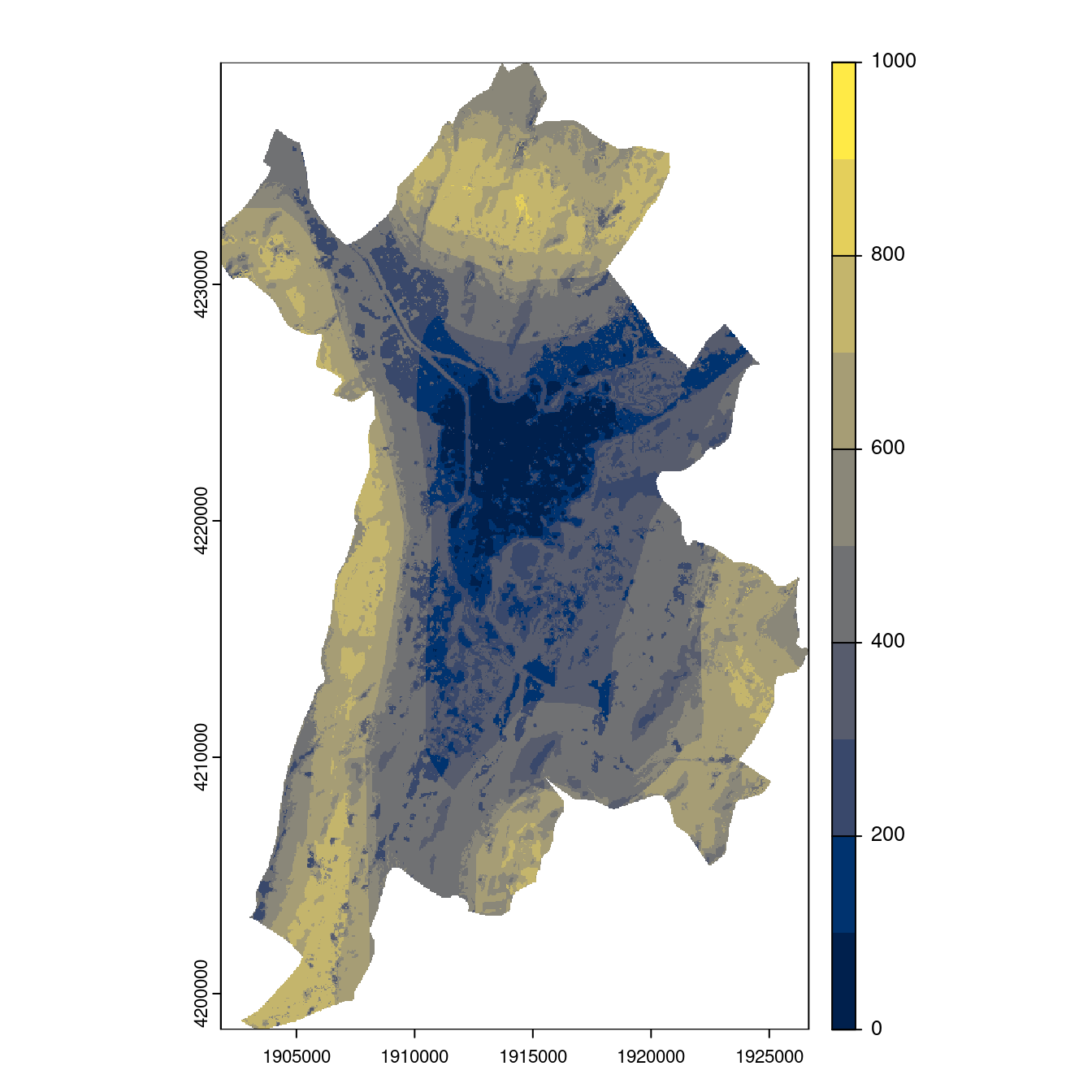 Projection des distributions potentielles contemporaine et futures jusqu'à l'horizon 2100 sous le scénario SSP5-8.5 (modèle d'ensemble, GCM IPSL).
