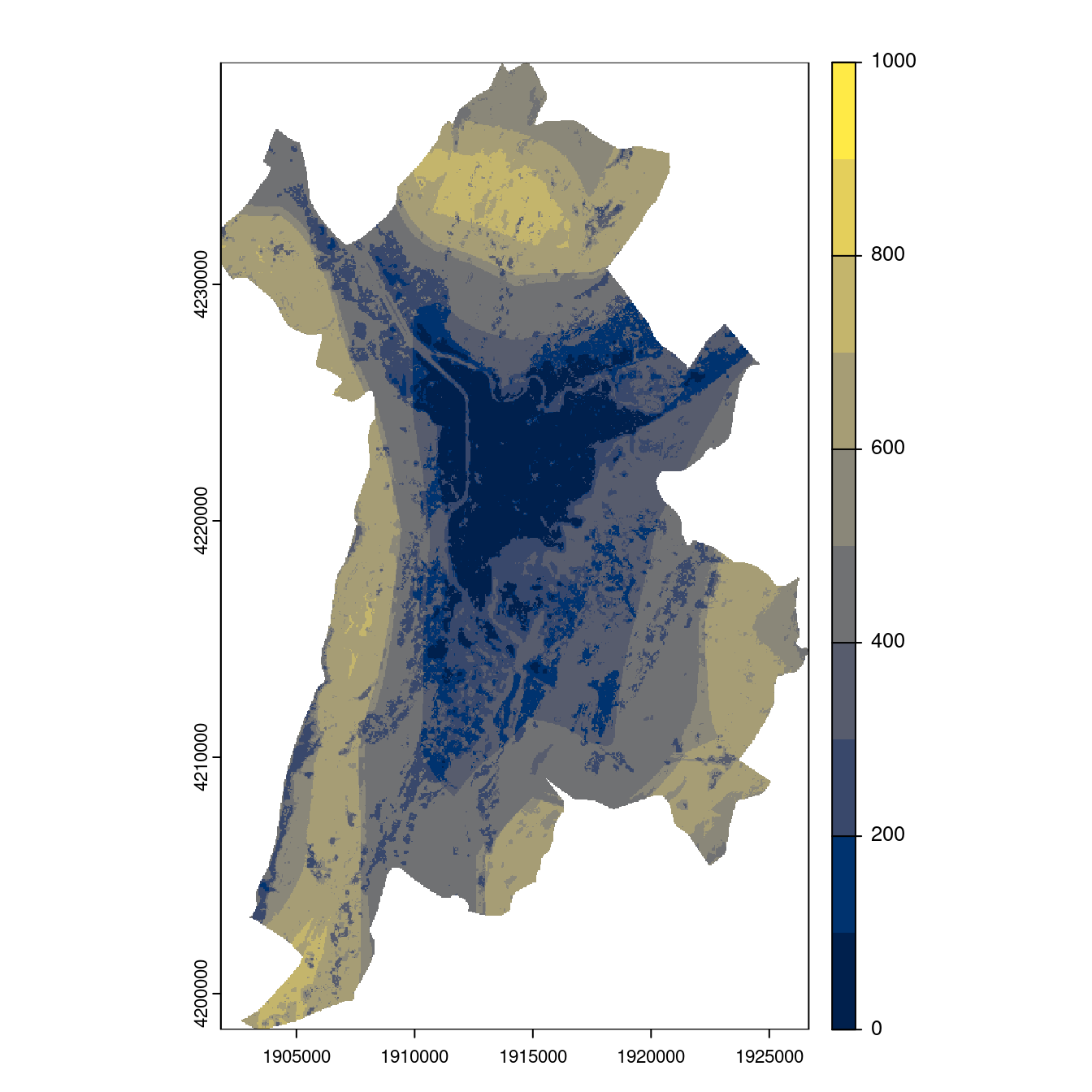 Projection des distributions potentielles contemporaine et futures jusqu'à l'horizon 2100 sous le scénario SSP5-8.5 (modèle d'ensemble, GCM IPSL).