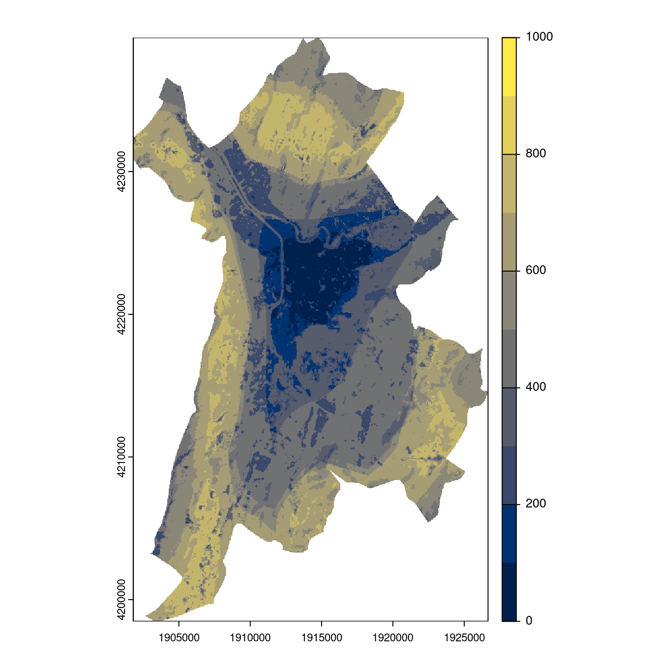 Projection des distributions potentielles contemporaine et futures jusqu'à l'horizon 2100 sous le scénario SSP5-8.5 (modèle d'ensemble, GCM IPSL).
