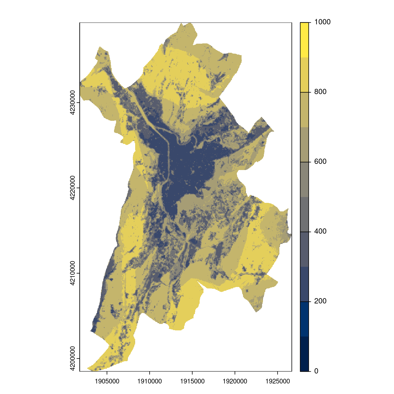 Projection des distributions potentielles contemporaine et futures jusqu'à l'horizon 2100 sous le scénario SSP5-8.5 (modèle d'ensemble, GCM IPSL).
