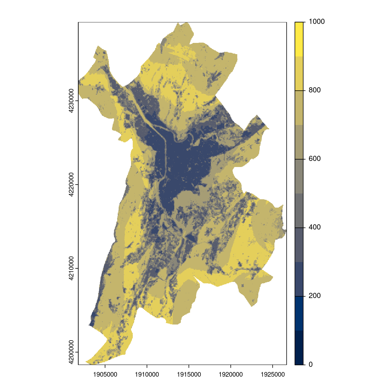 Projection des distributions potentielles contemporaine et futures jusqu'à l'horizon 2100 sous le scénario SSP5-8.5 (modèle d'ensemble, GCM IPSL).
