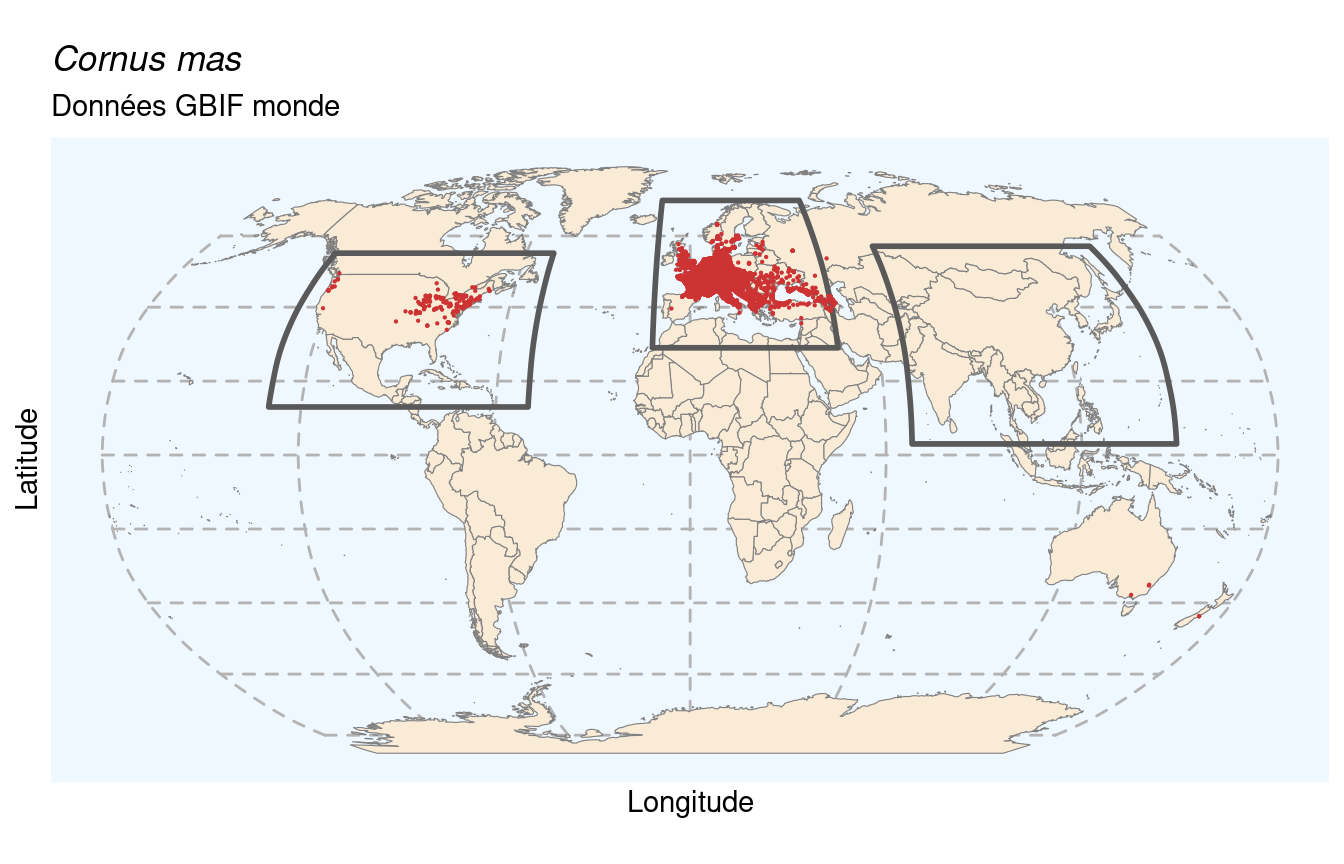 Occurrences de Cornus mas dans le monde.