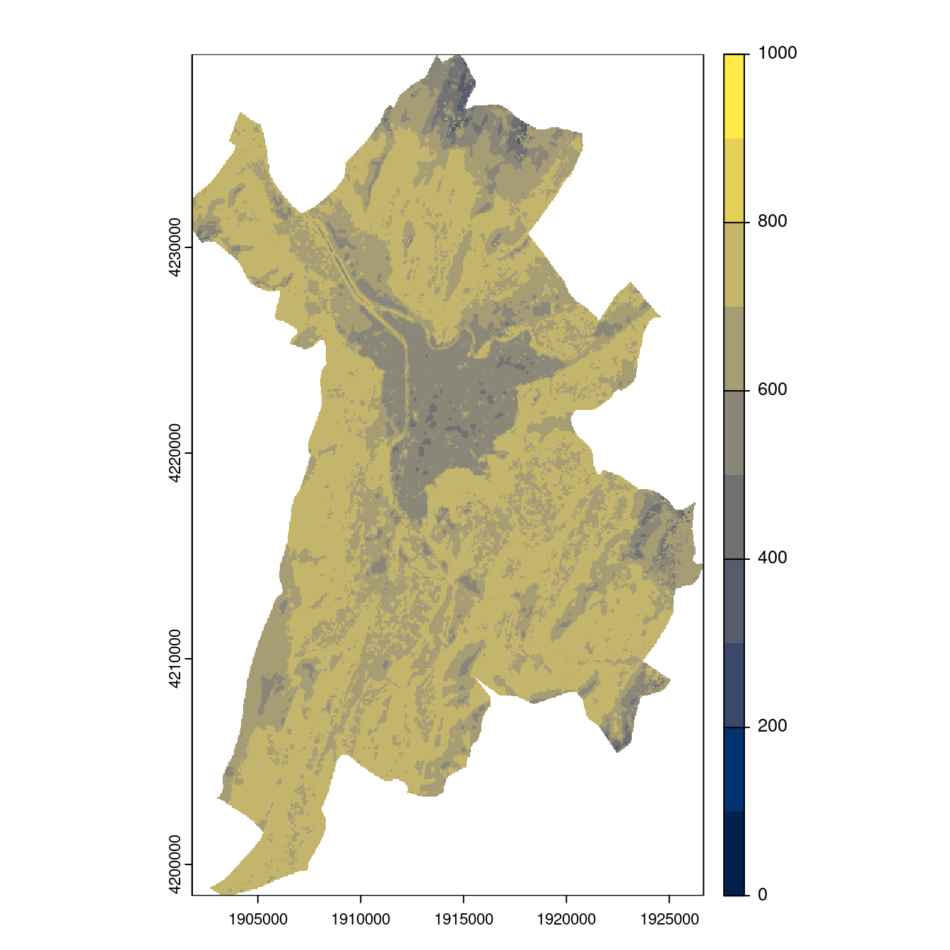 Projection des distributions potentielles contemporaine et futures jusqu'à l'horizon 2100 sous le scénario SSP5-8.5 (modèle d'ensemble, GCM IPSL).