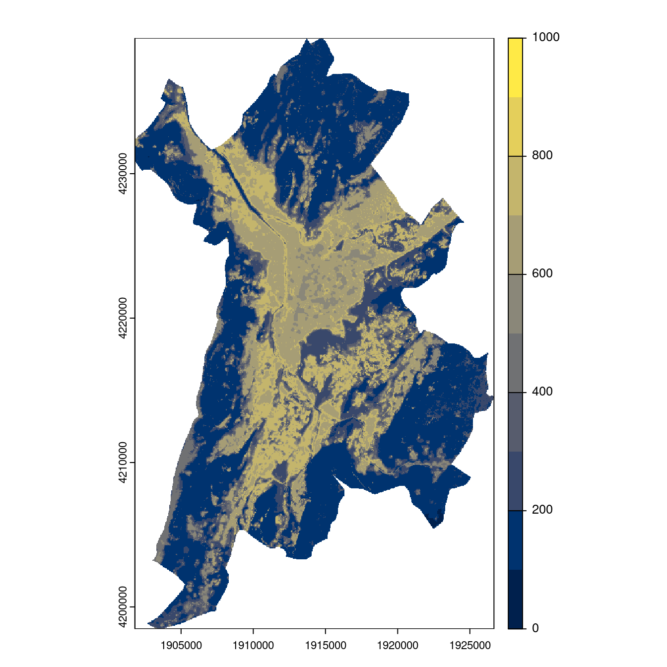 Projection des distributions potentielles contemporaine et futures jusqu'à l'horizon 2100 sous le scénario SSP5-8.5 (modèle d'ensemble, GCM IPSL).
