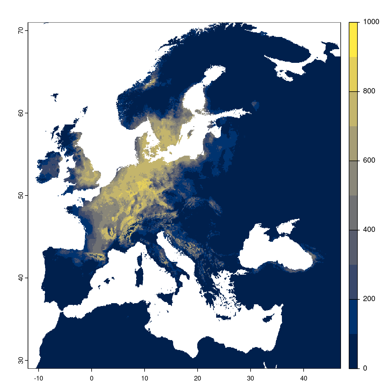 Projection des distributions potentielles futures jusqu'à l'horizon 2100 sous le scénario SSP5-8.5 (modèle d'ensemble).