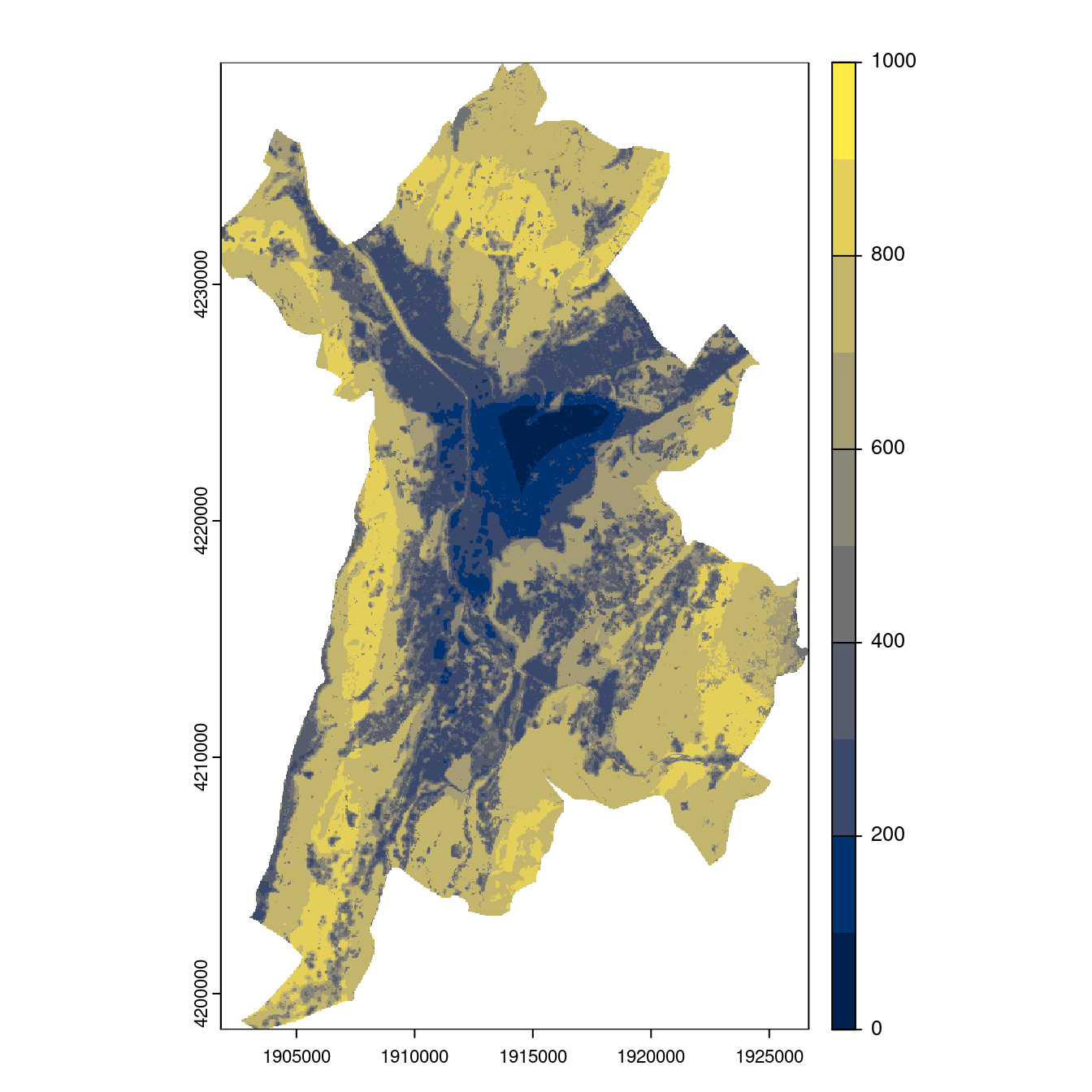 Projection des distributions potentielles contemporaine et futures jusqu'à l'horizon 2100 sous le scénario SSP5-8.5 (modèle d'ensemble, GCM IPSL).