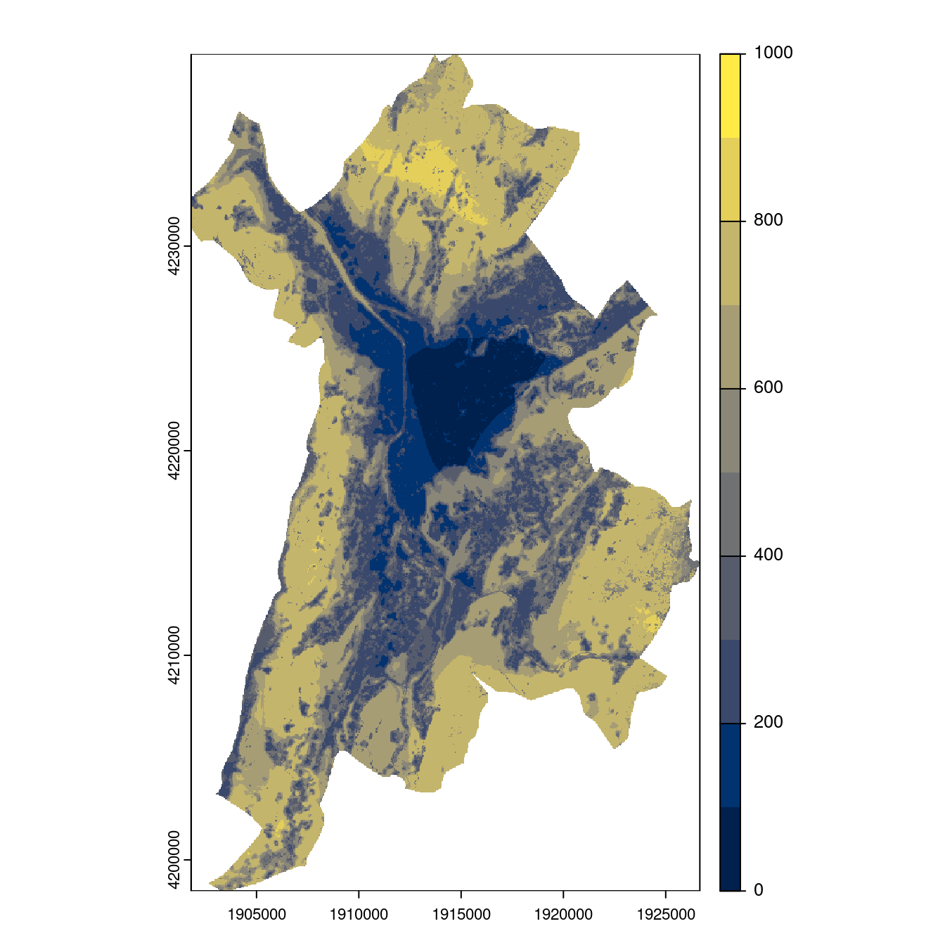 Projection des distributions potentielles contemporaine et futures jusqu'à l'horizon 2100 sous le scénario SSP5-8.5 (modèle d'ensemble, GCM IPSL).