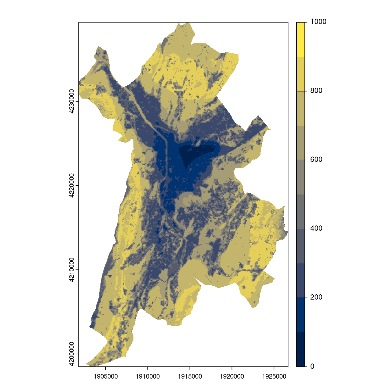 Projection des distributions potentielles contemporaine et futures jusqu'à l'horizon 2100 sous le scénario SSP5-8.5 (modèle d'ensemble, GCM IPSL).