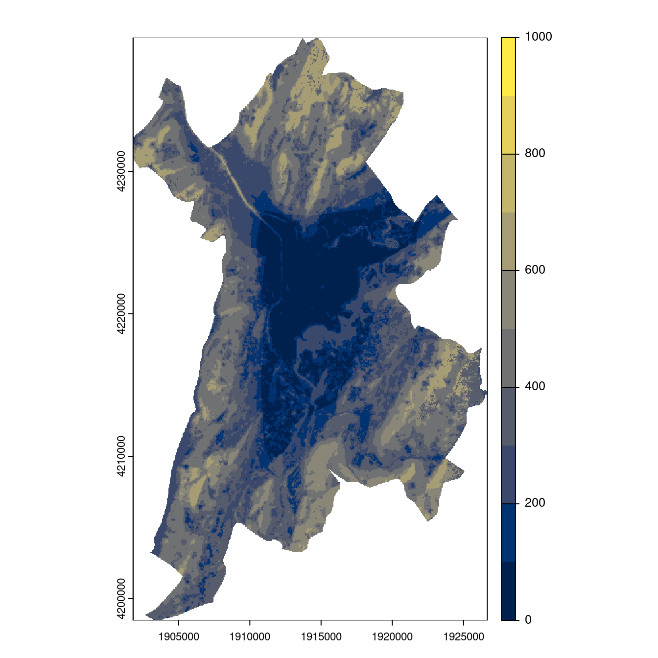 Projection des distributions potentielles contemporaine et futures jusqu'à l'horizon 2100 sous le scénario SSP5-8.5 (modèle d'ensemble, GCM IPSL).