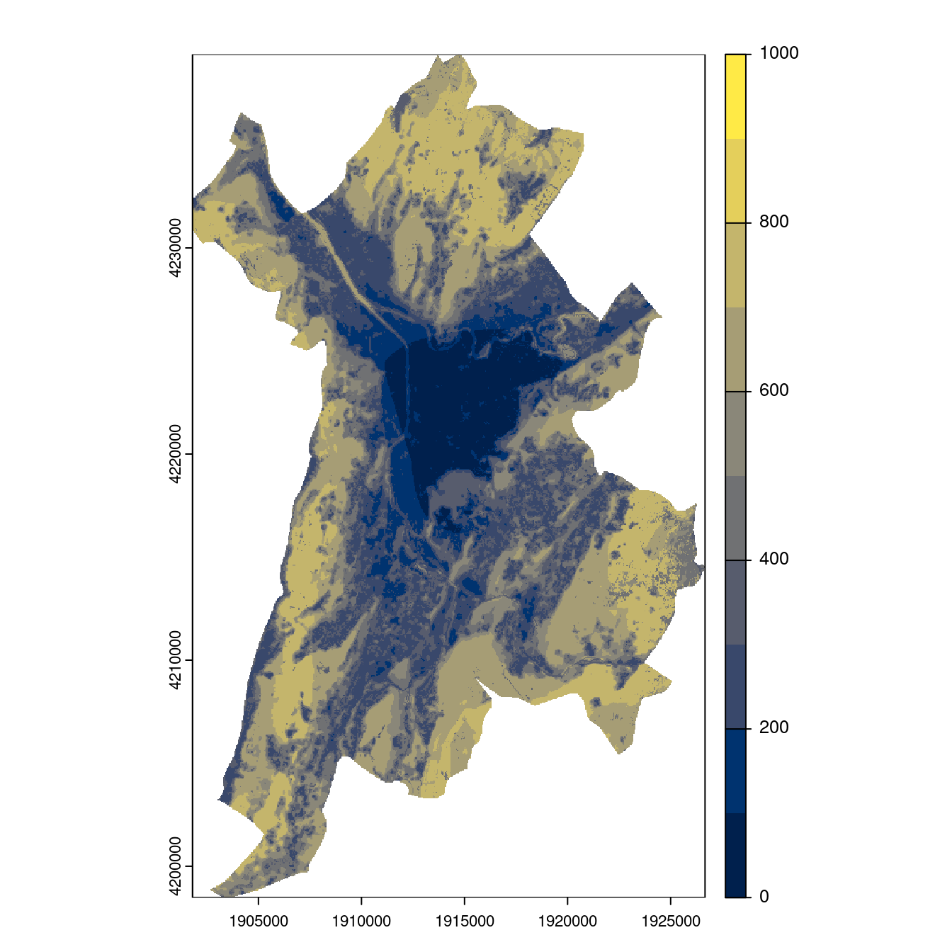 Projection des distributions potentielles contemporaine et futures jusqu'à l'horizon 2100 sous le scénario SSP5-8.5 (modèle d'ensemble, GCM IPSL).