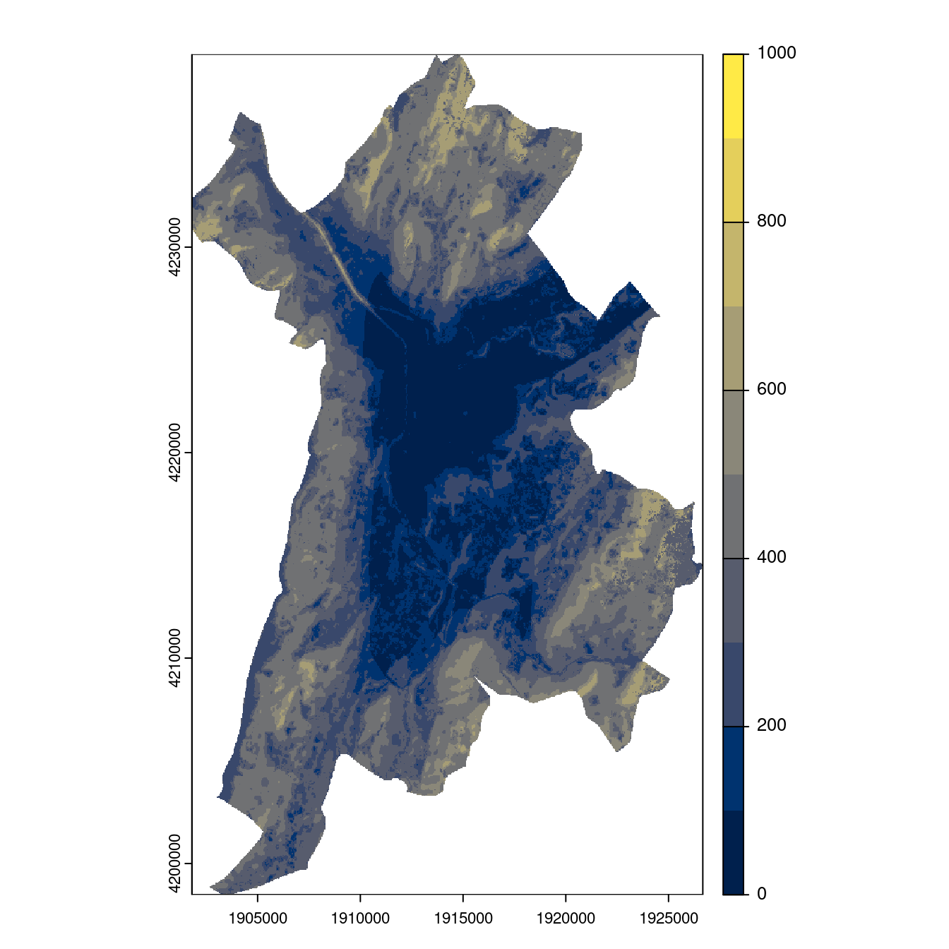 Projection des distributions potentielles contemporaine et futures jusqu'à l'horizon 2100 sous le scénario SSP5-8.5 (modèle d'ensemble, GCM IPSL).