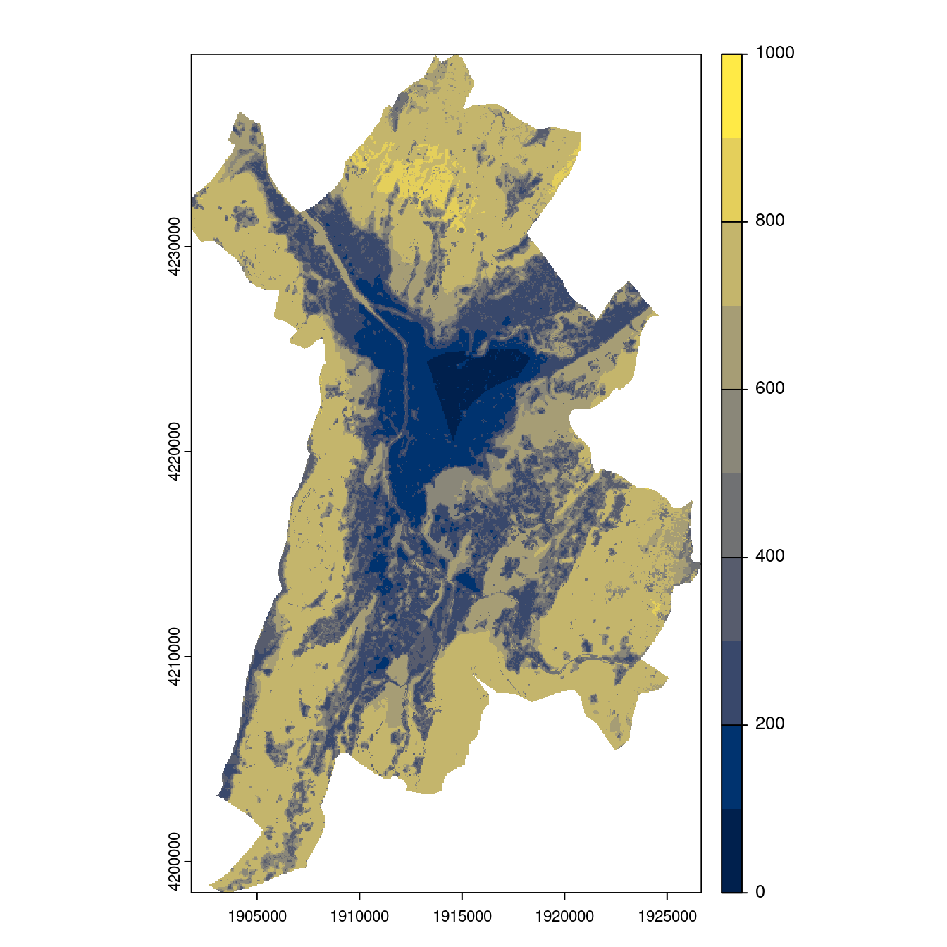 Projection des distributions potentielles contemporaine et futures jusqu'à l'horizon 2100 sous le scénario SSP5-8.5 (modèle d'ensemble, GCM IPSL).