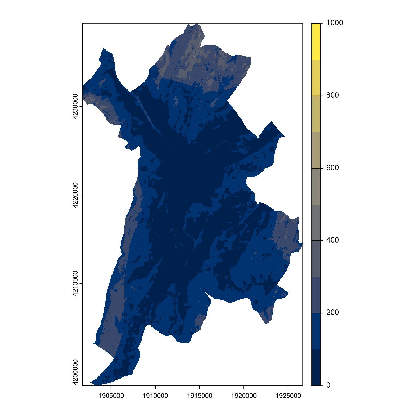 Projection des distributions potentielles contemporaine et futures jusqu'à l'horizon 2100 sous le scénario SSP5-8.5 (modèle d'ensemble, GCM IPSL).