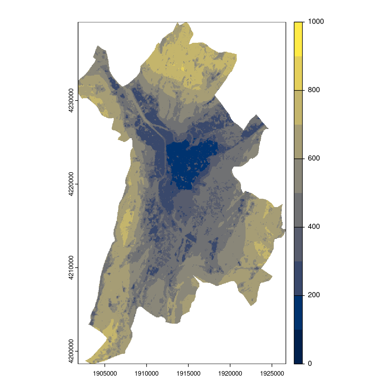 Projection des distributions potentielles contemporaine et futures jusqu'à l'horizon 2100 sous le scénario SSP5-8.5 (modèle d'ensemble, GCM IPSL).