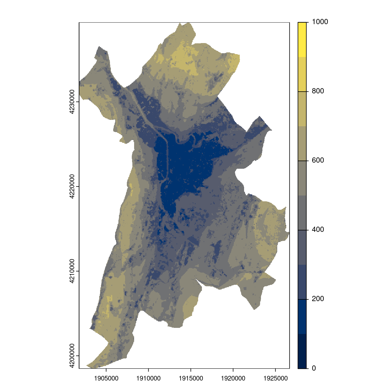 Projection des distributions potentielles contemporaine et futures jusqu'à l'horizon 2100 sous le scénario SSP5-8.5 (modèle d'ensemble, GCM IPSL).