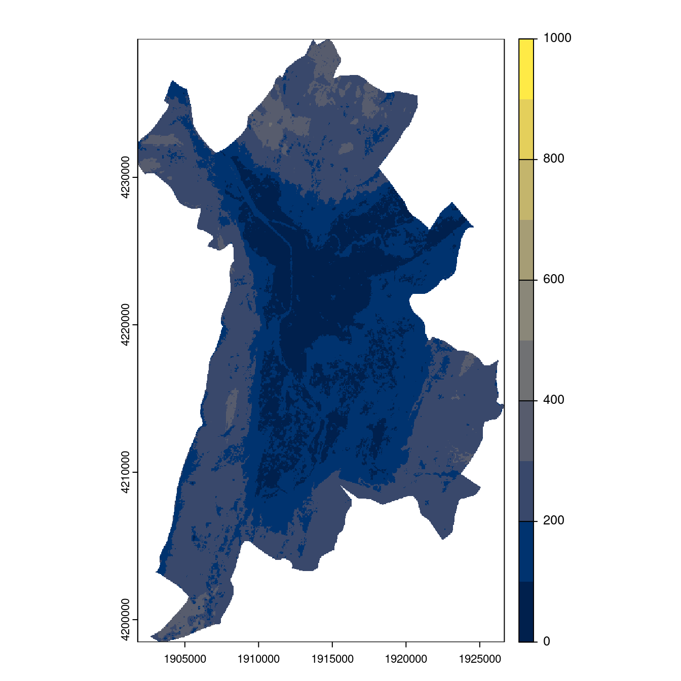 Projection des distributions potentielles contemporaine et futures jusqu'à l'horizon 2100 sous le scénario SSP5-8.5 (modèle d'ensemble, GCM IPSL).
