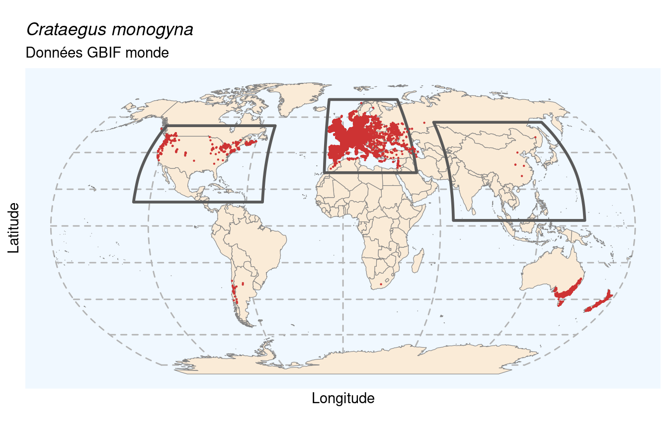 Occurrences de Crataegus monogyna dans le monde.