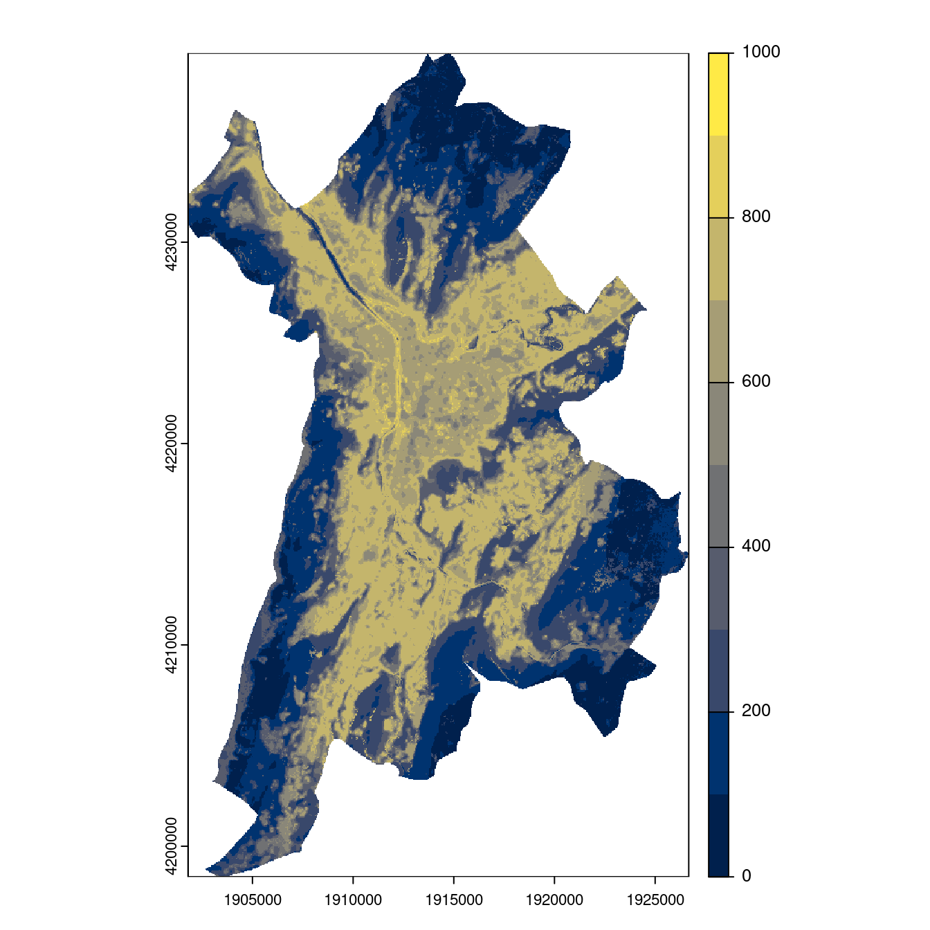 Projection des distributions potentielles contemporaine et futures jusqu'à l'horizon 2100 sous le scénario SSP5-8.5 (modèle d'ensemble, GCM IPSL).